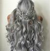 European and American fashion wig, long curly hair, big wave wig, headgear, smoke gray, medium curly hair, full headgear.