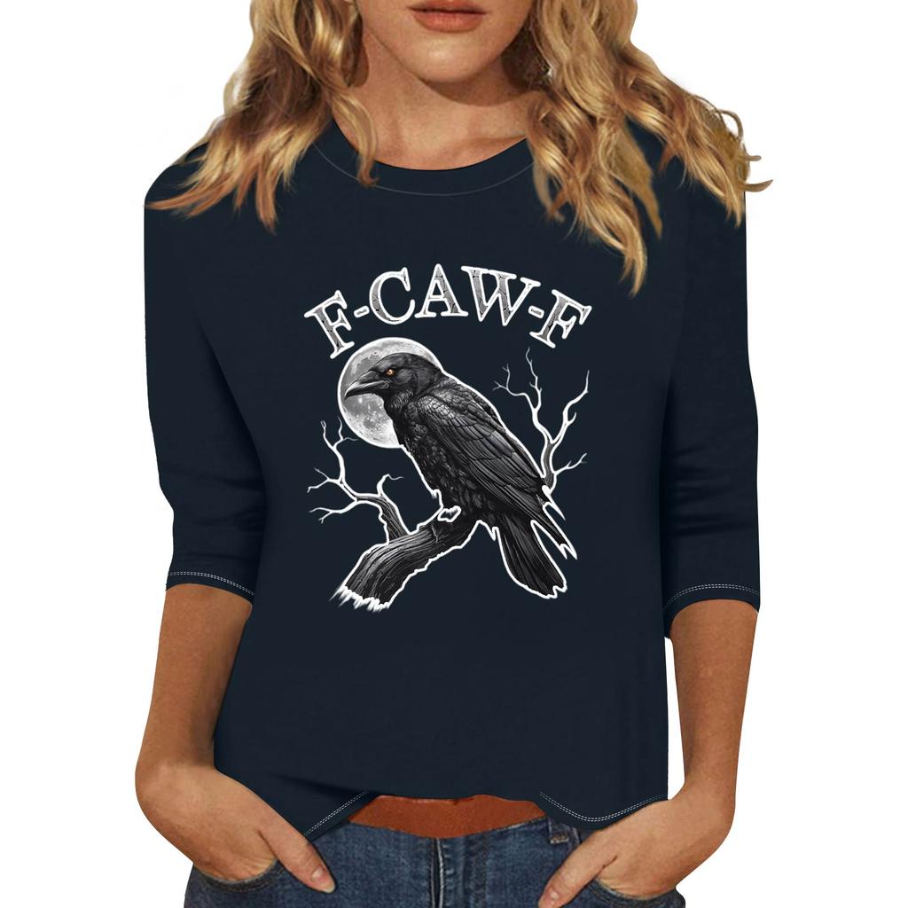 Женская модная повседневная футболка с рукавом три четверти и принтом на шее