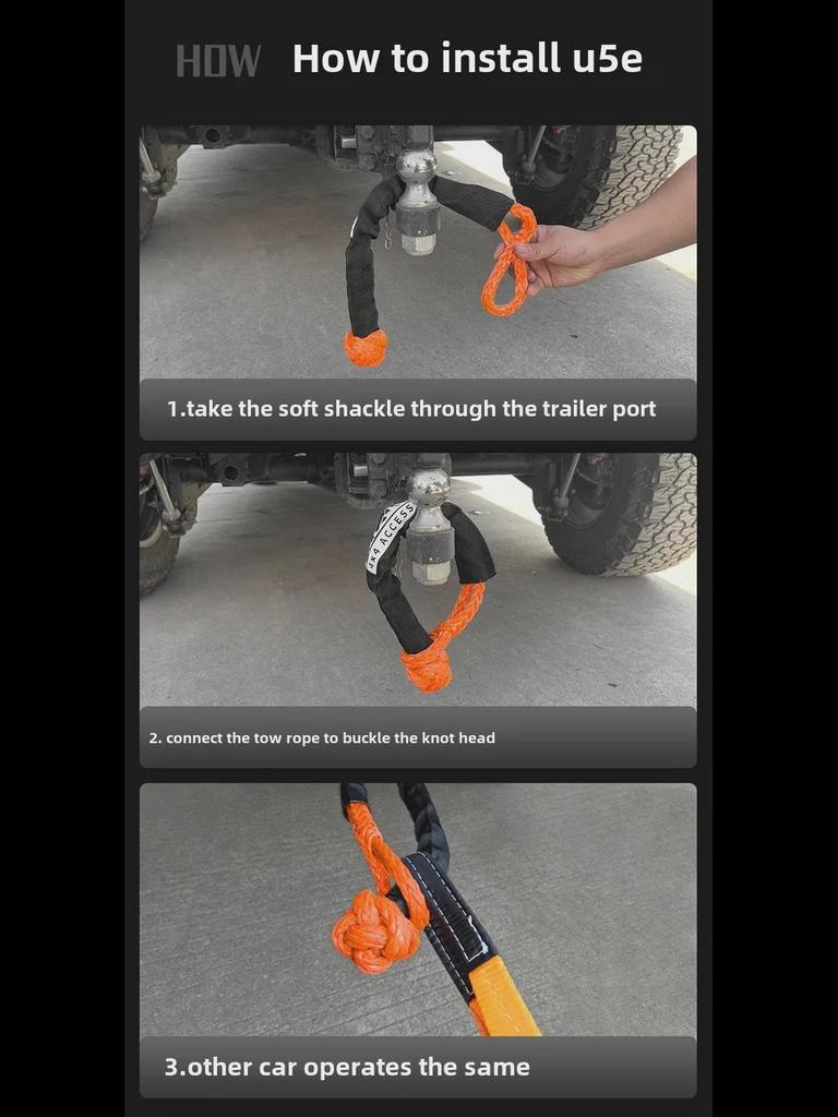 Трос для спасательных работ на бездорожье ALL-TOP, прочный нейлон, износостойкий, с мягкой скобой и U-образным крюком