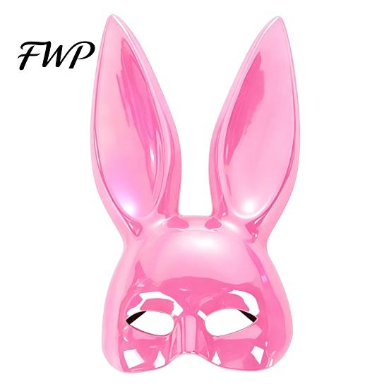 Comfortable Wear Bunny Mask Halloween Mask, Cosplay Rabbit Face with Long Black for Theme Parties Ears, Lightweight Plastic Cushion Masquerade