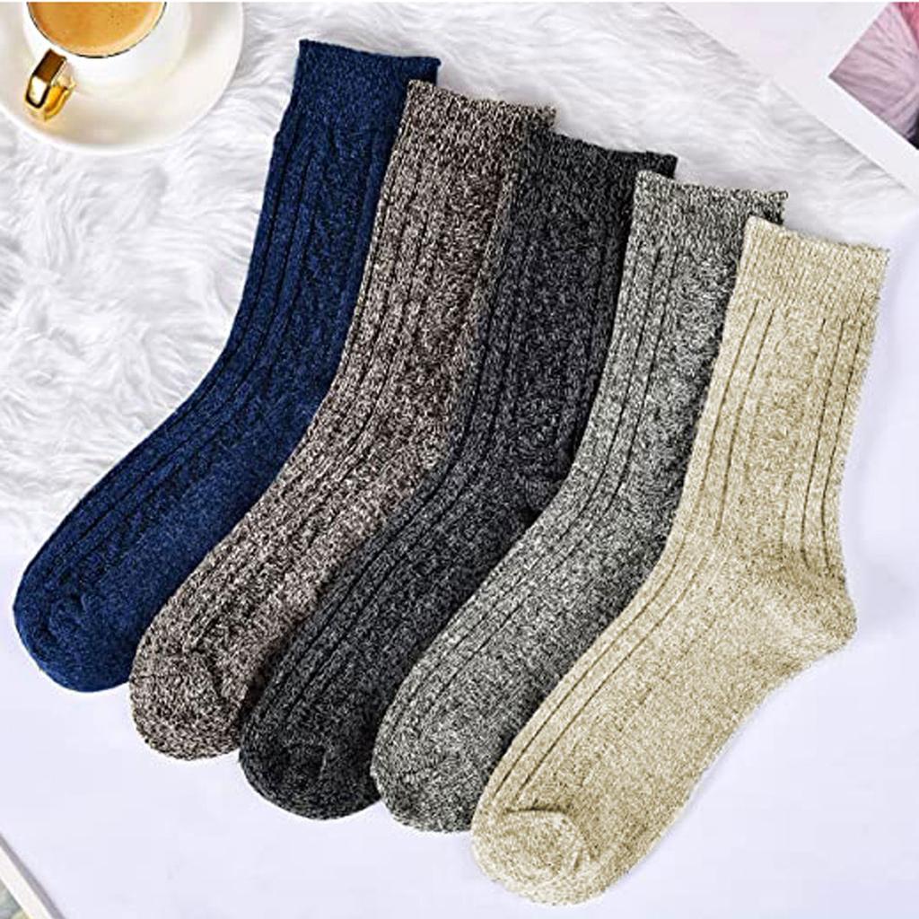 Набор из 5 мужских тонких шерстяных носков с тиснением, экономичный, теплый