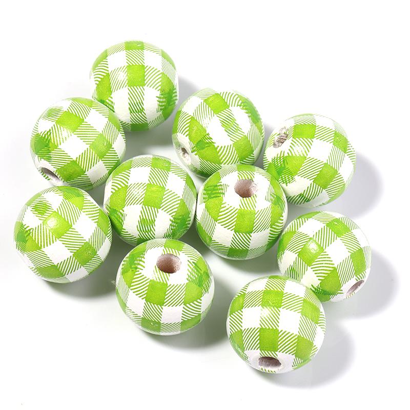 20Pcs 16mm Natural Wooden Beads Color Checkered Pattern Loose Spacer Round Wood Beads For DIY Handmade Bracelets Toy Accessories