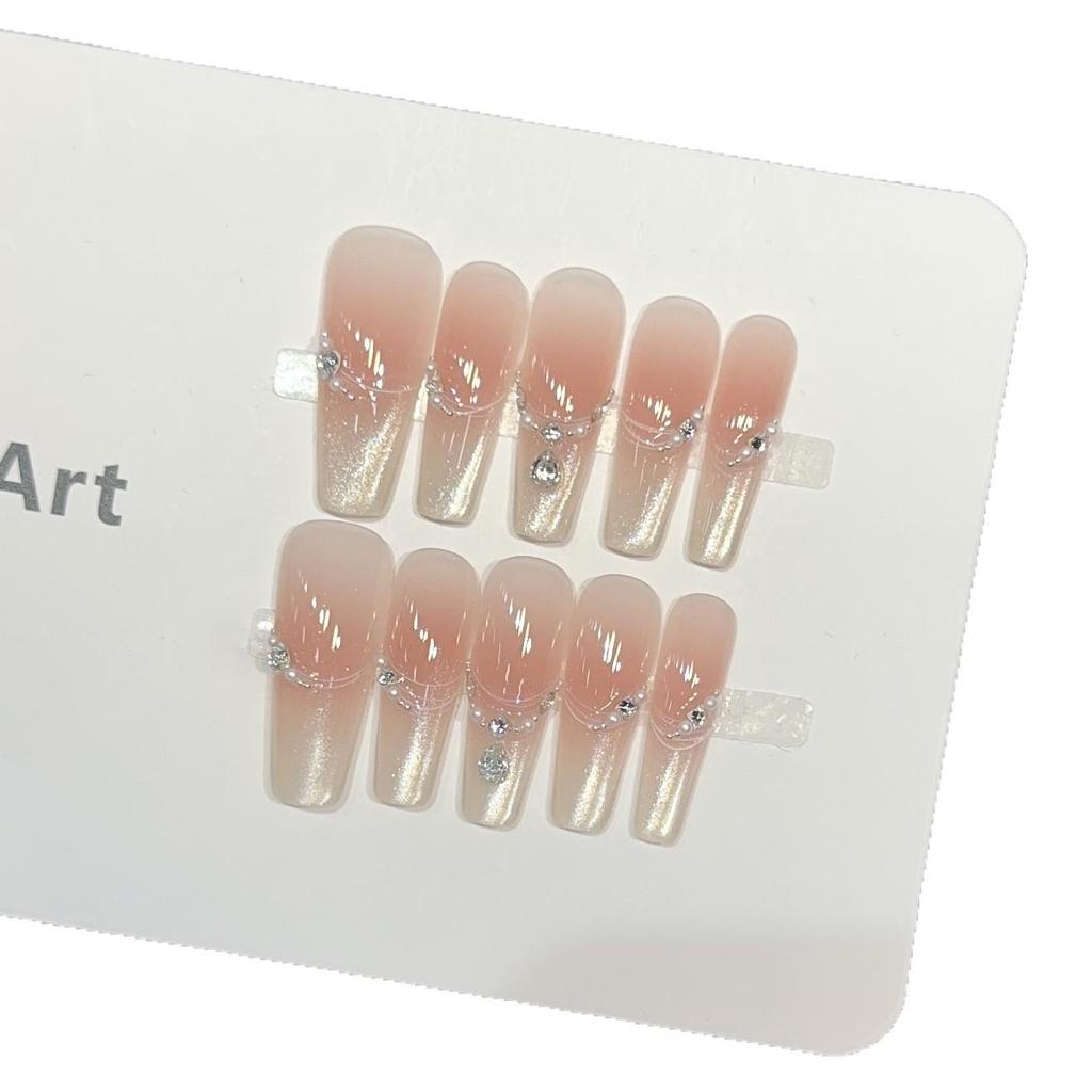 Dorisun 'Moonlight' Ручная работа, носимый нюдовый румянец, дизайн ногтей «кошачий глаз» с акцентами из циркониевых бриллиантов в виде капель воды