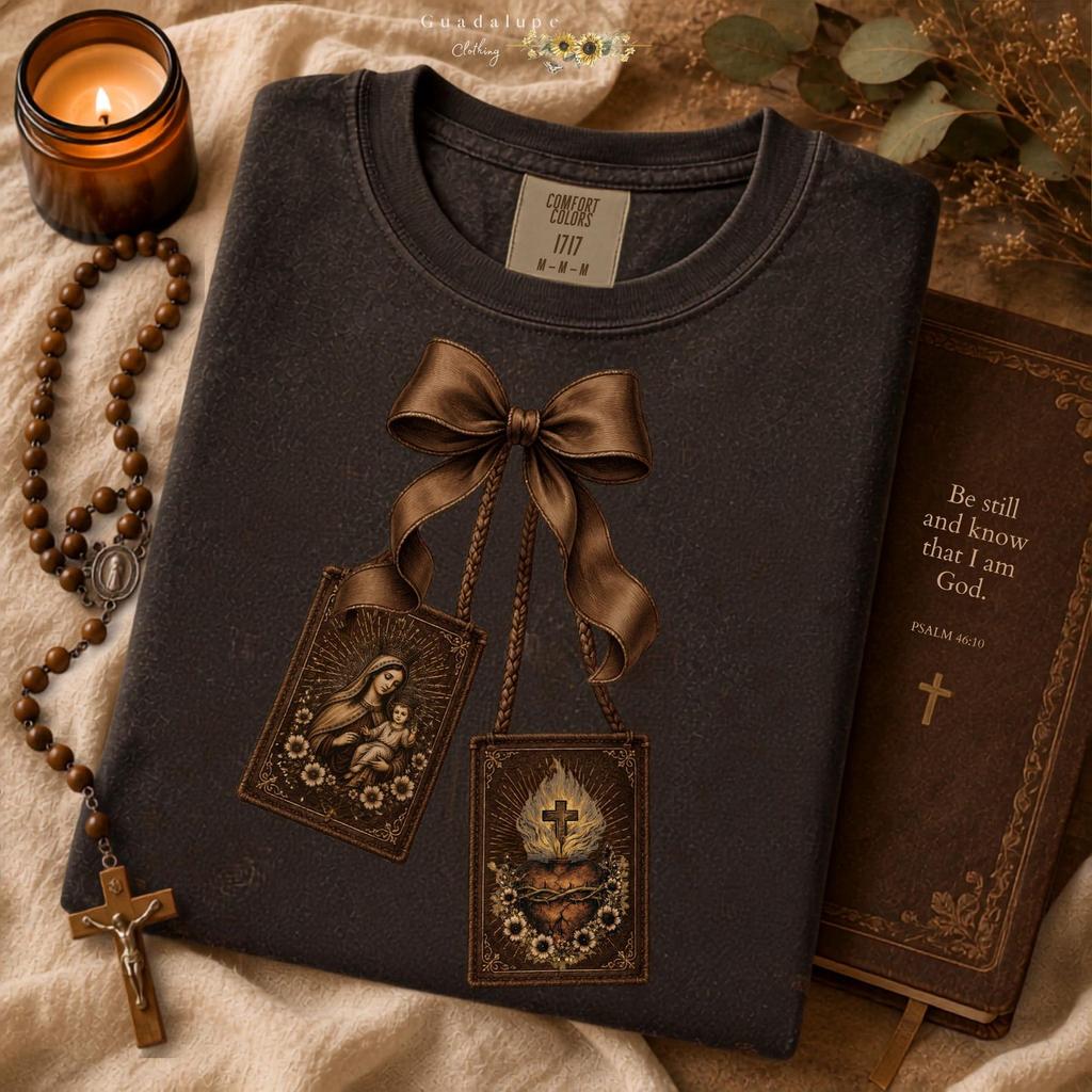 Brown Scapular Shirt | Our Lady of Mount Carmel Tee | Wearable Scapular | Catholic Vintage Boho Shirt | Marian Devotion Gift