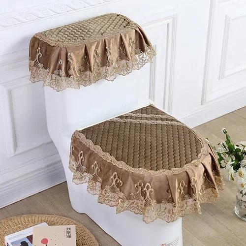 Кружевная подушка для унитаза Four Seasons, набор из трех частей, фланелевое сиденье для унитаза с U-образной застежкой-молнией, красивый чехол для унитаза