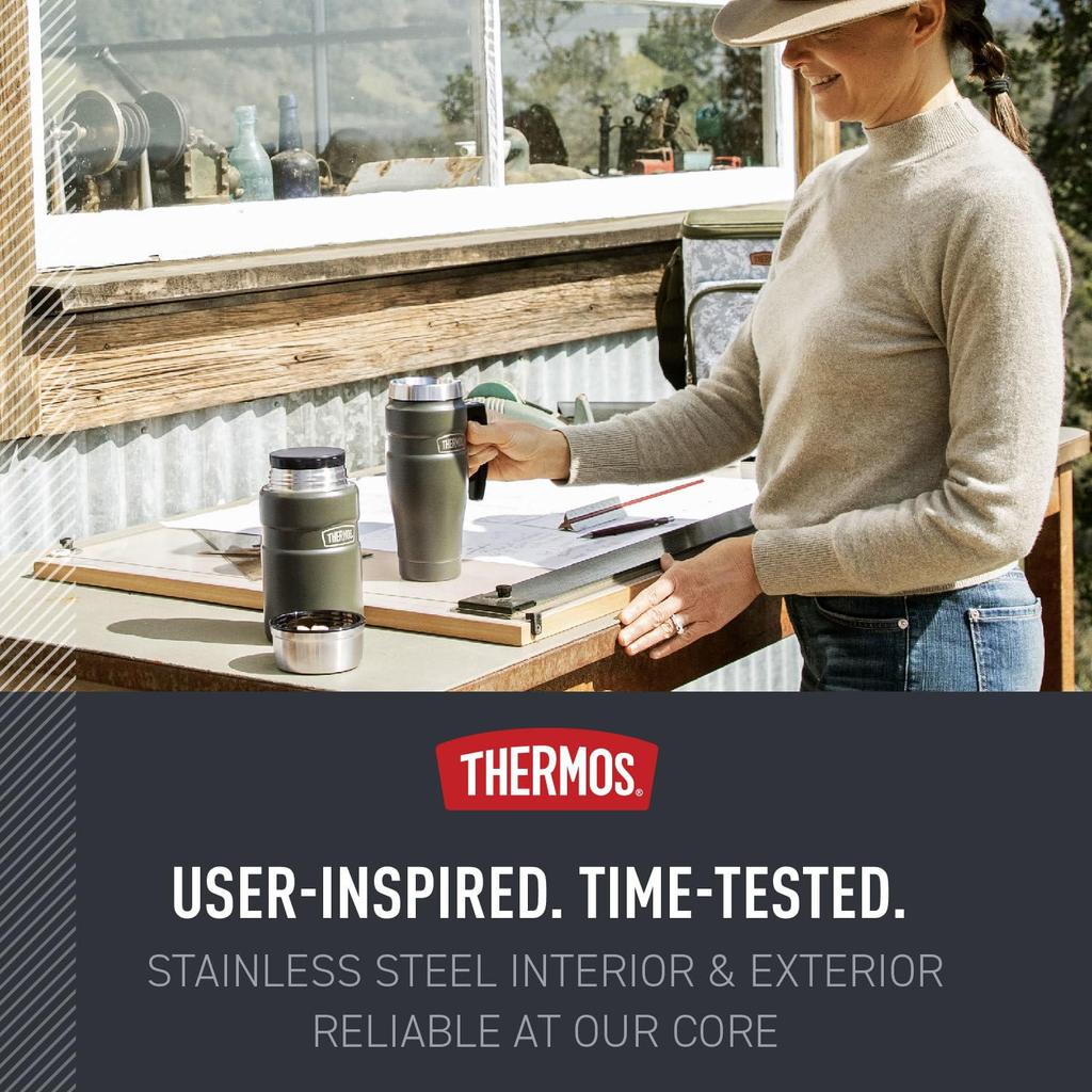 Термокружка THERMOS Stainless King с вакуумной изоляцией, для путешествий, 16 см, матово-синяя