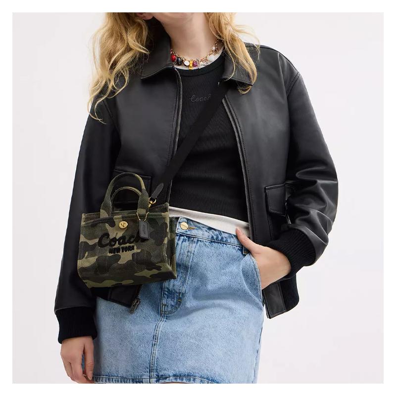 Coach Cargo 20-буквенный логотип застежка-молния холщовая сумка-тоут сумка-тоут сумка для покупок сумка женская маленький размер камуфляжный цвет