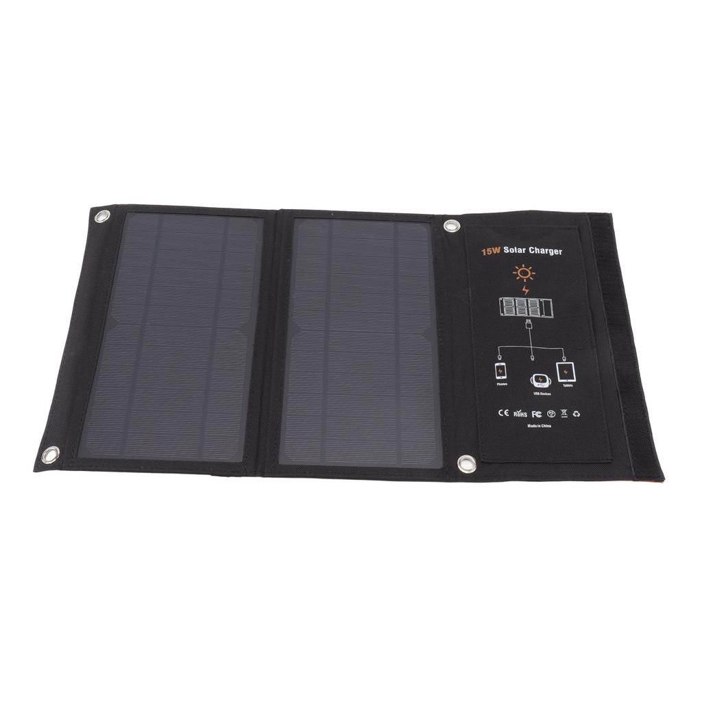 15W Monocrystalline Solar Panel Charger Dual USB Foldable Solar Charging Pack Outdoor Phone Power