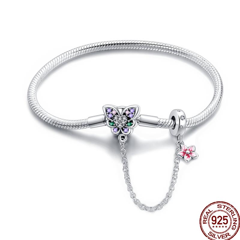 925 Silver 17-20CM Heart Pave Zirconia Original Bracelets Infinity Bracelet Fit DIY Charms Bead Birthday Jewelry Gifts Hot Sale