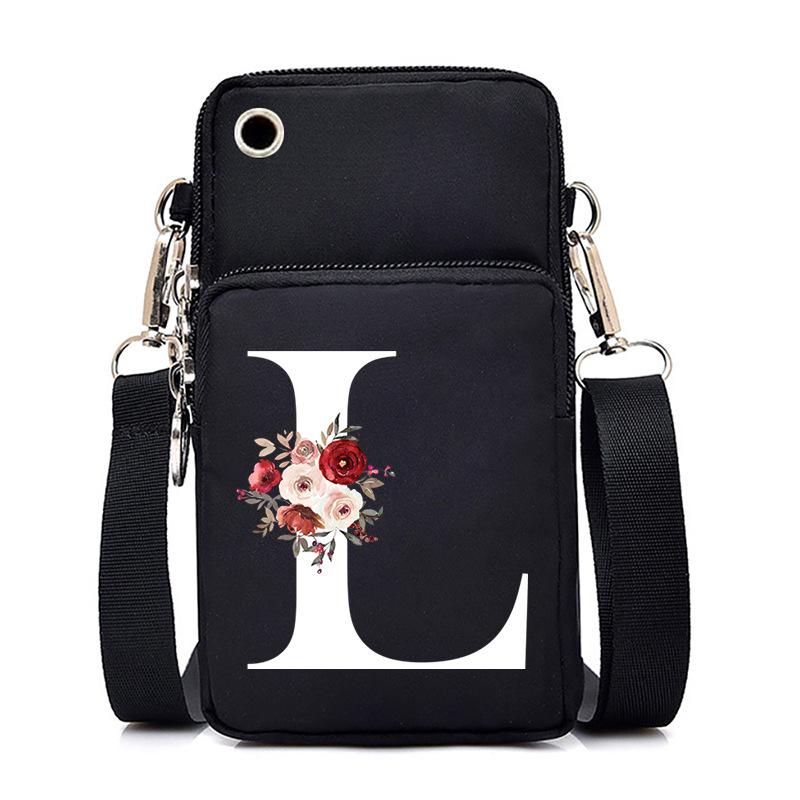 Letter Printing, Black Oblique Span Bag, Mobile Phone Bag, Light To Carry, Vertical Length And Width, Change Bag.