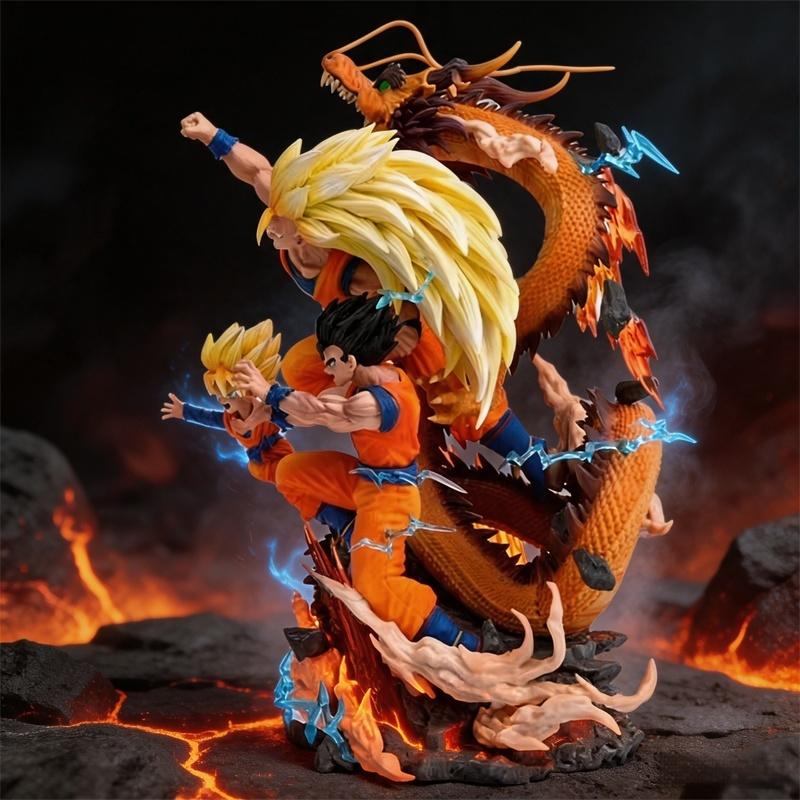 28 см Фигурки Аниме Dragon Ball Гоку Гохан Супер Сайян Супер 3 Шенрон Отец и Сын Трех Человек Модель Статуэтка Игрушка Подарок на День Рождения