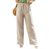 Women's Trousers Solid Color Casual Pocket Loose Elastic Waist Strap Cotton Linen Straight Trousers