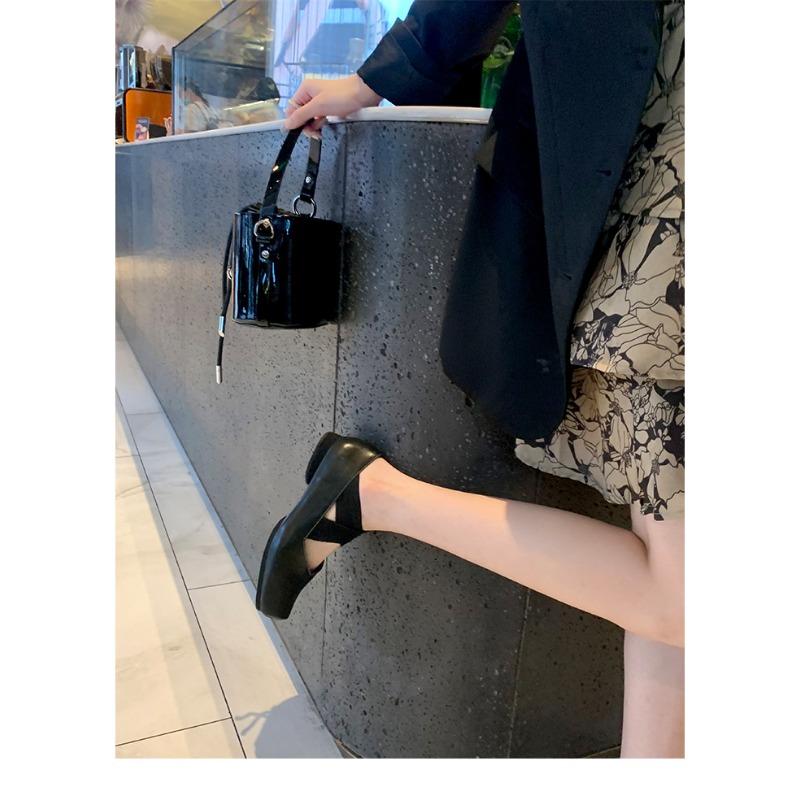 Овчина~ Туфли из кожи с квадратным носком и носом-пяточком, балетки Мэри Джейн на резинке, женские туфли на толстом каблуке с открытым верхом, универсальные одинарные туфли