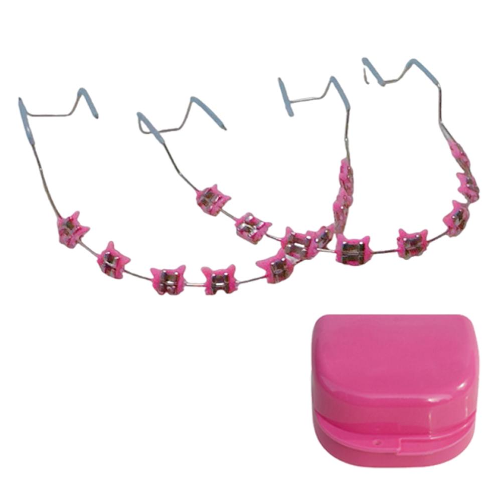 2 шт. Цветные стоматологические декоративные брекеты с коробкой для хранения Ортодонтические металлические дуги Брекет Мультяшный узор для ежедневной защиты зубов