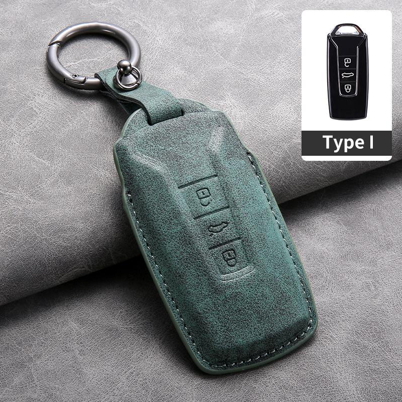 For VW Suede Leather Car Key Case Protector Shell Fob for for VW Volkswagen Touareg 2019 2020 2021 2022 2023 Auto Keychain Acc