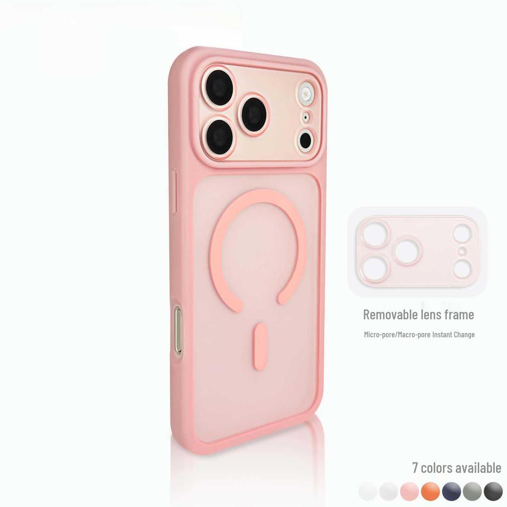 Совместимо с Apple 17 Pro Max: Полупрозрачный Матовый Магнитный Защитный Чехол от Падений со Съемной Линзой, Точные Вырезы.