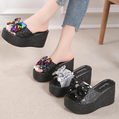 Женские туфли на танкетке Лето 2024 Новые женские сандалии Пляжные шлепанцы Трендовые туфли на высоком каблуке Женские туфли-лодочки Платформа Слайды Женские