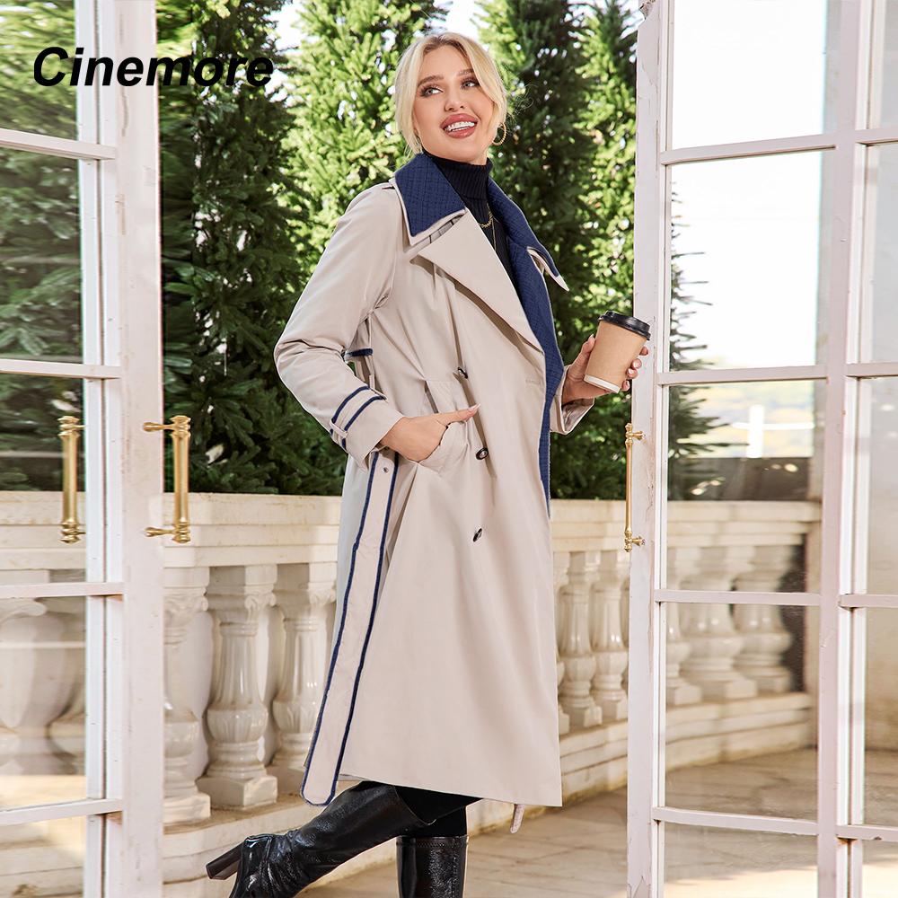 Cinemore Осенний плащ для женщин, длинная ветровка, куртка с двубортным лацканом и поясом, классическая повседневная женская TFD-512YG