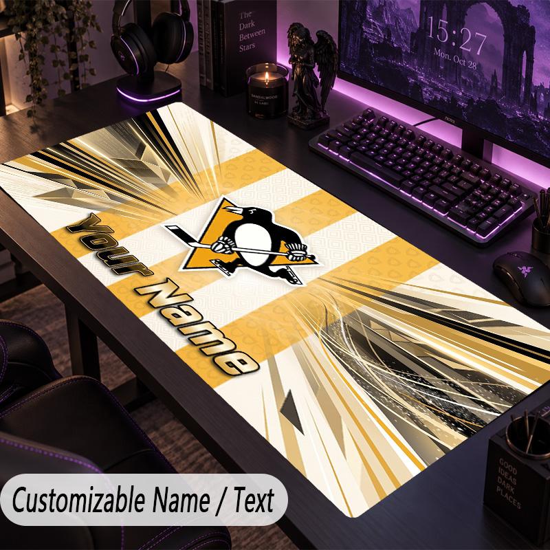 Large Mouse PadPittsburgh Penguins Custom Name Text Personalized Desk Mat Non Slip Gaming Pad