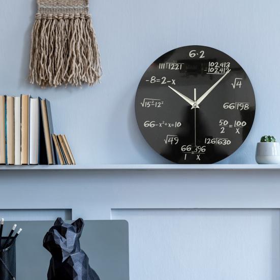 Math Wall Clock Silent Non-Ticking Quartz Movement with Hanging Hook Wooden Clock for Classroom Home Decoration