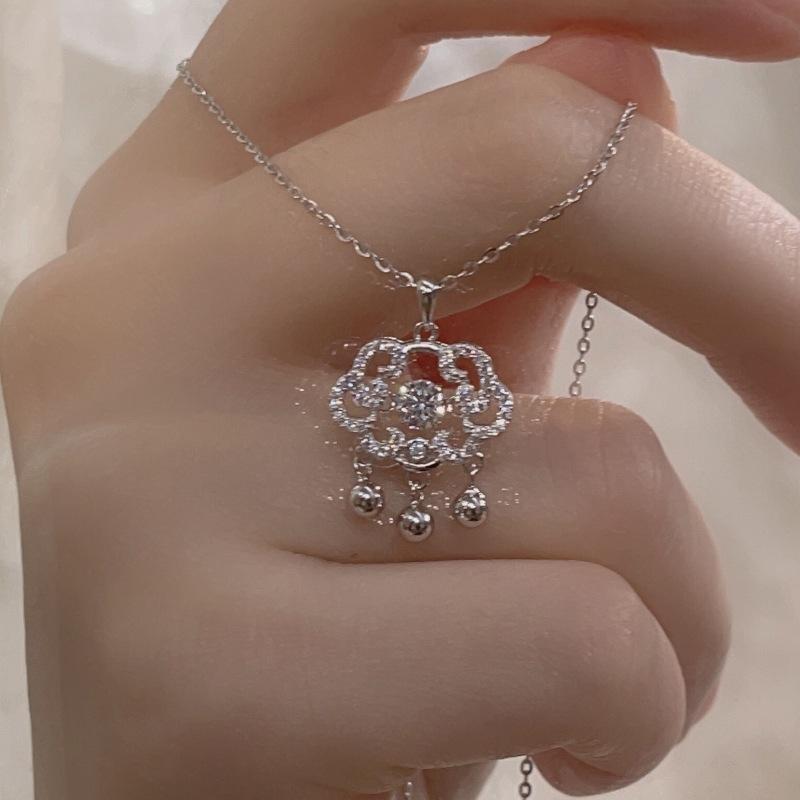 925 Silver Ruyi Peace Lock Necklace , Traditional Chinese Style Movable Pendant , Simple Elegant Clavicle Chain for Wome