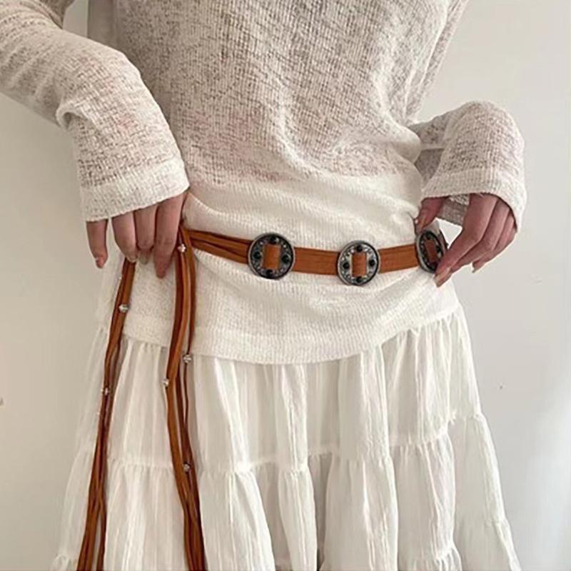 Vintage Coin Braided Sash Belt Boho Tassel Waistband Western Knotted Dress Girdle For Women Decoration