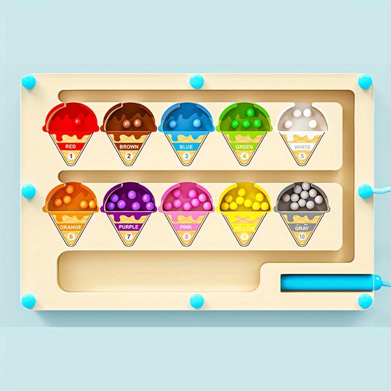 Wooden Puzzle Maze Toy, Focusing On Color Classification and Number Calculation Training, Magnetic Ice Cream Toy for Children Over Three Years Old
