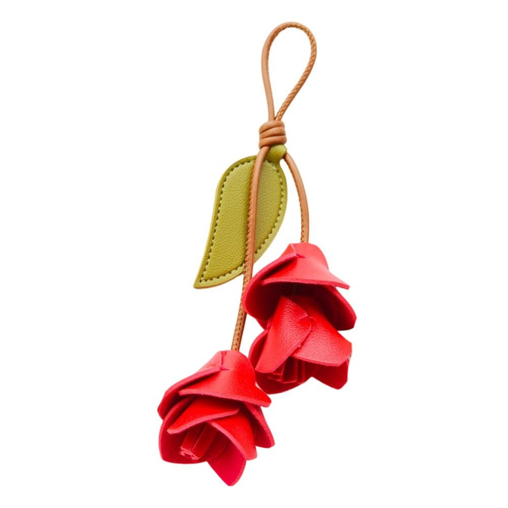 Fashion Pu Leather Tulip Pendant Hanger Bag Decoration Trendy Pu Flower Keychain Women