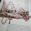 Розовая Розарий Сердце Любви Ожерелье Дева Мария Иисус Христос Крест Подвеска Ожерелье Женщины Мужчины Католические Украшения Подарок