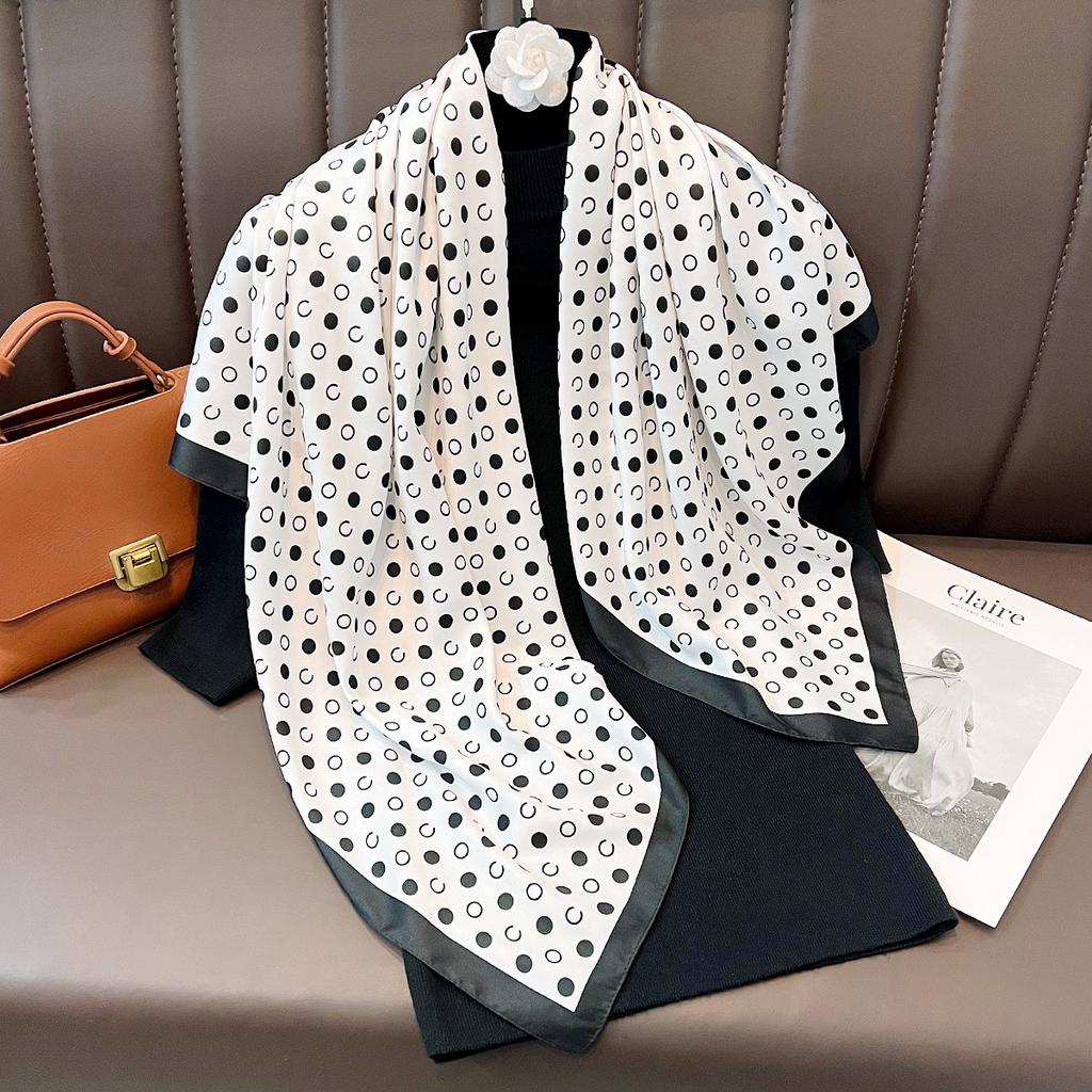 New European simple black and white elegant large square scarf women's professional commuter decorative scarf suit shirt with silk scarf