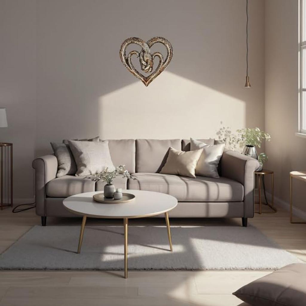 Top Brass Heart Holding Hands Wall Decor Decorative Art Sculpture - Faux Wood Finish - Forever Love