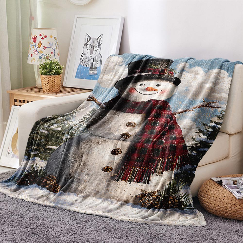 snowman Print Flannel Blanket, High quality Comfortable for All Seasons, Home Decor, Warmth and Comfort, Perfect for Christmas Gifts