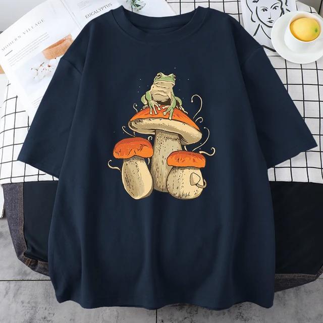 Cottagecore Aesthetic Mushroom Dark Academy Frog Забавная футболка Мужская повседневная хлопковая футболка оверсайз с коротким рукавом в стиле уличный хип-хоп