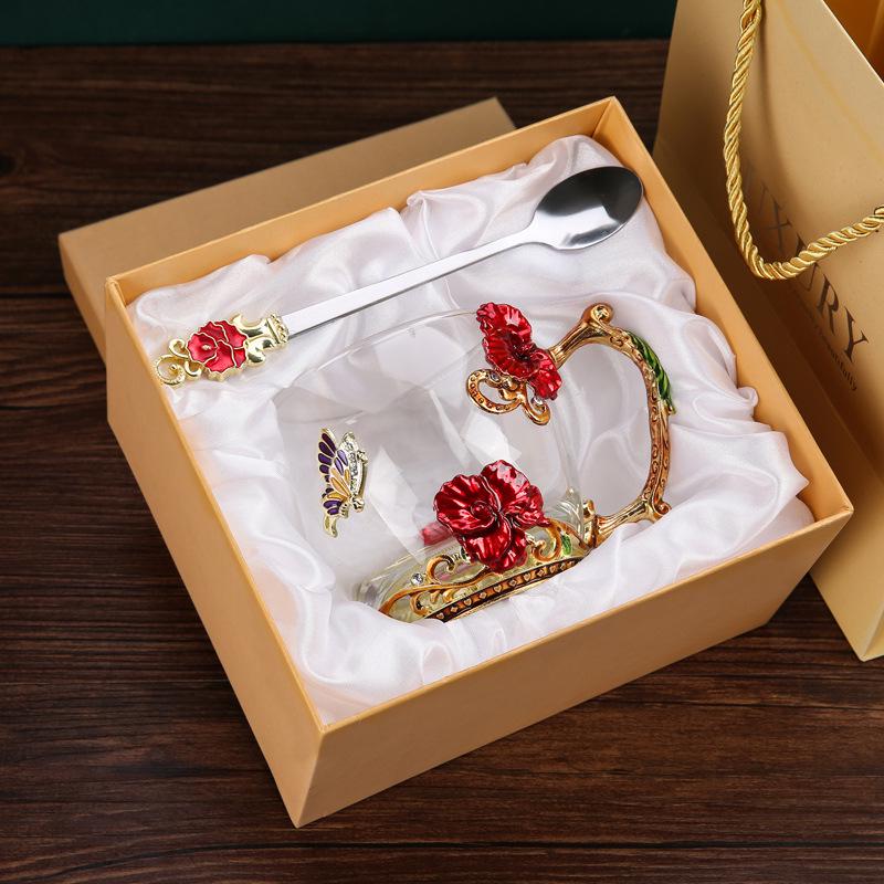 Креативный набор стеклянных чашек для кофе и молока цвета эмали для гостиной