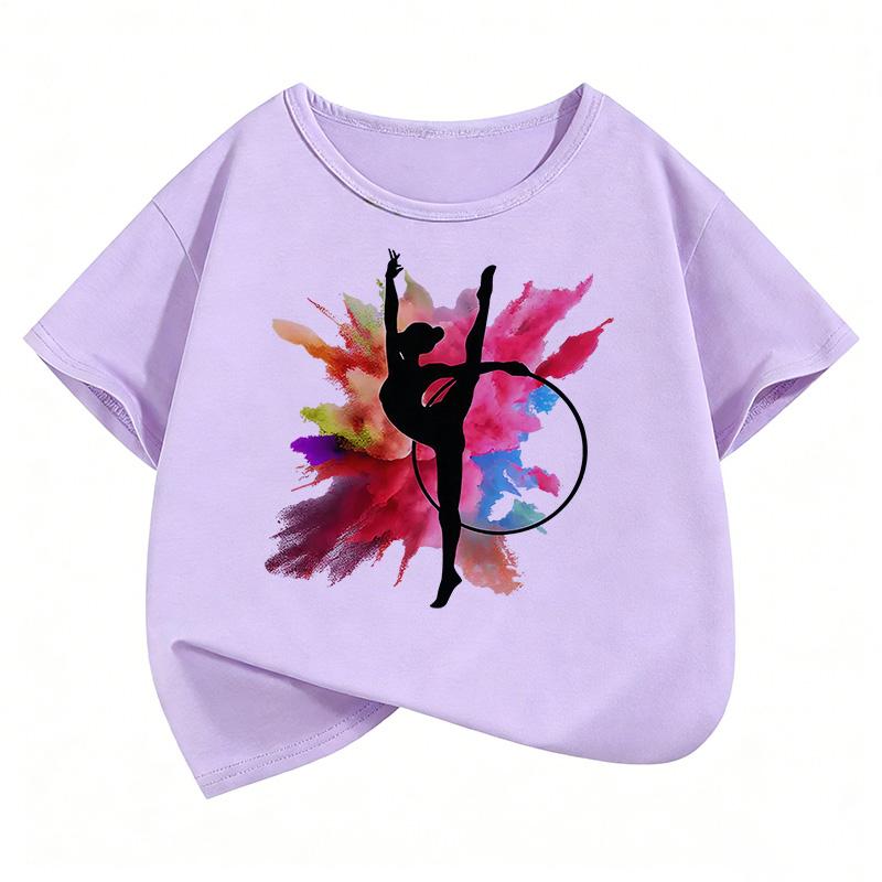 Fashion Retro Dancing Colorful Design T Shirts Y2k Short Sleeve Kids Children's T-shirt Girls Summer Spring Casual Top Tee