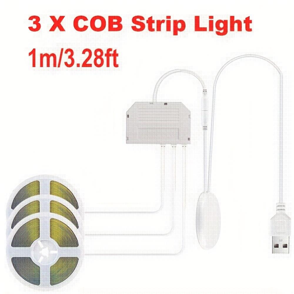 USB COB светодиодная подсветка для шкафа, сенсорная диммируемая лента, 5 В, IP65, 1 м, для кухни, гардероба, витрины