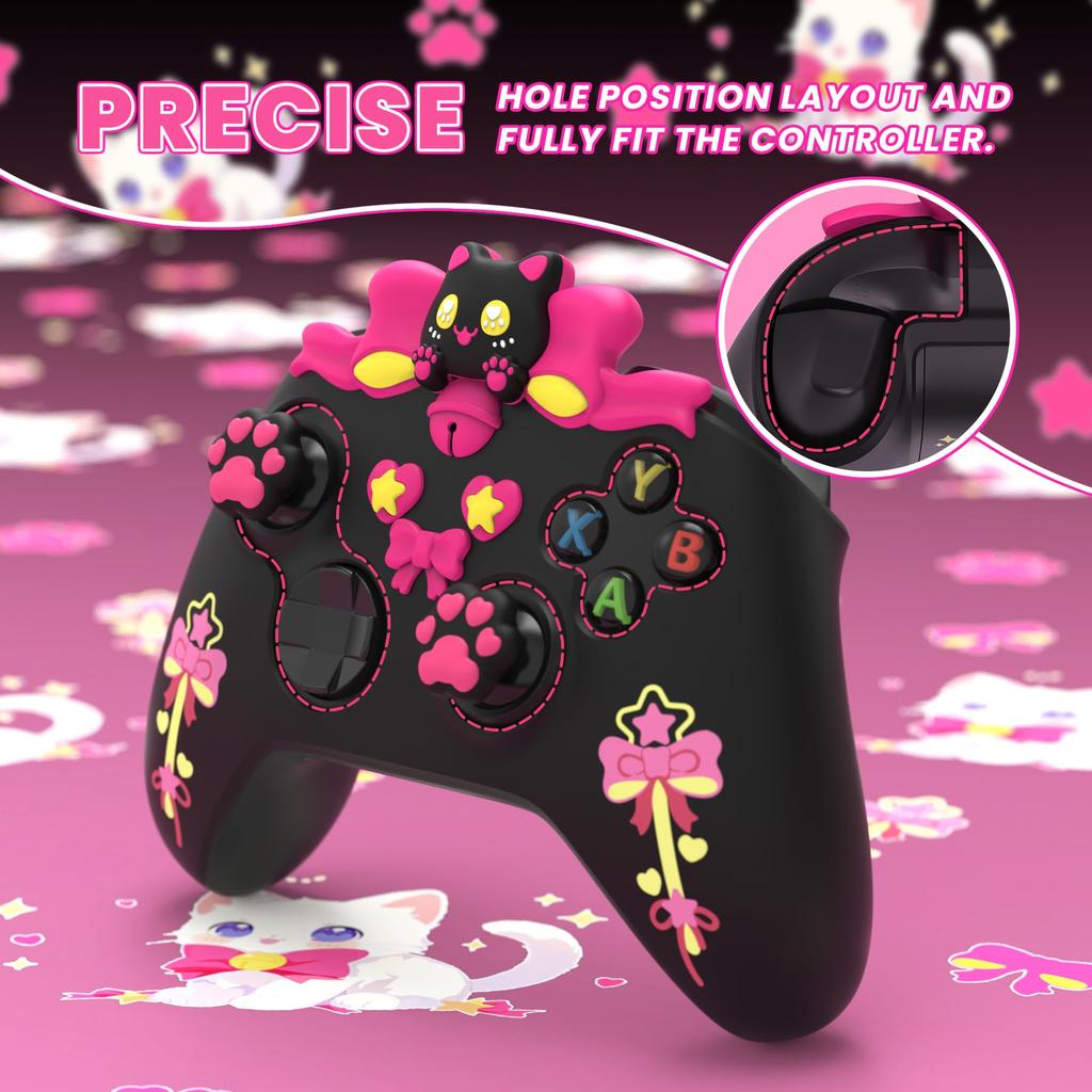 PlayVital Sweetheart Kitty Silicone Cover for Xbox Series Includes Thumb Grips and Cute Grip Cover X/S Controllers, Stickers, Design, Non-Slip [Black]