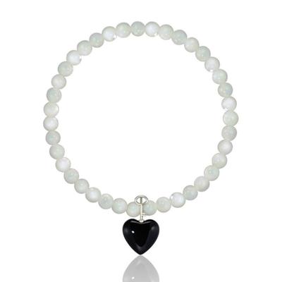 MIAF 925 СЕРЕБРО Оникс Сердце Бонг Браслет MF057B
