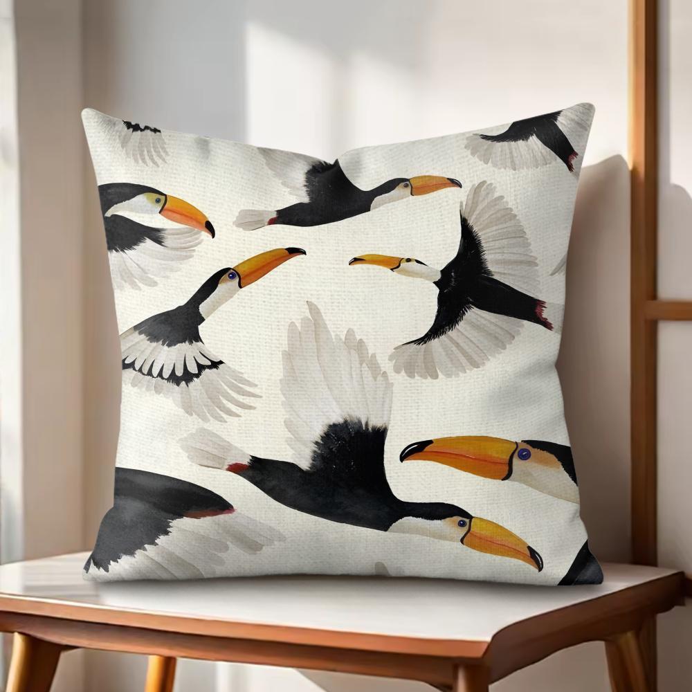 Cool Toucan Cushion Cover Natural Linen Organic Fabric DoubleSided Printing Couch Pillow Covers Home Decor