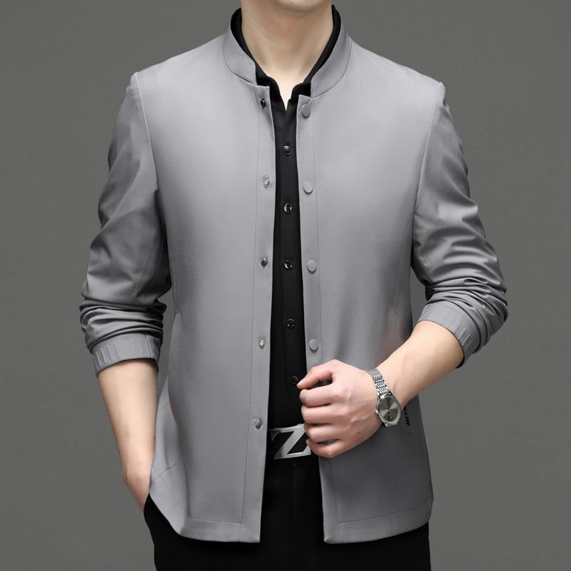 Весенние и осенние новые высококачественные куртки для мужчин, деловые лацканы, повседневные топы для отцов среднего возраста, тонкие куртки из шелка малбери