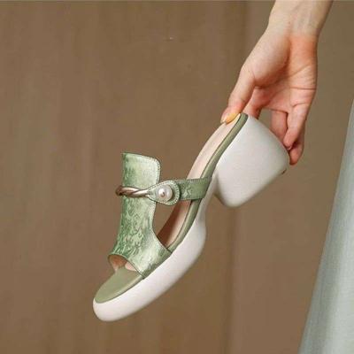 2025 лето новый китайский стиль круглый носок на толстой подошве маффин крутые шлепанцы шлепанцы на одно слово женские