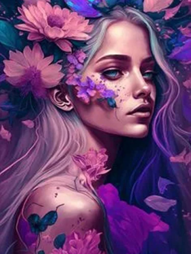 Diy 5d Алмазная картина Цветочная фея Полная мозаика Вышивка Красивая женщина Стразы Картина Дама Ювелирные изделия Наборы для вышивки крестом