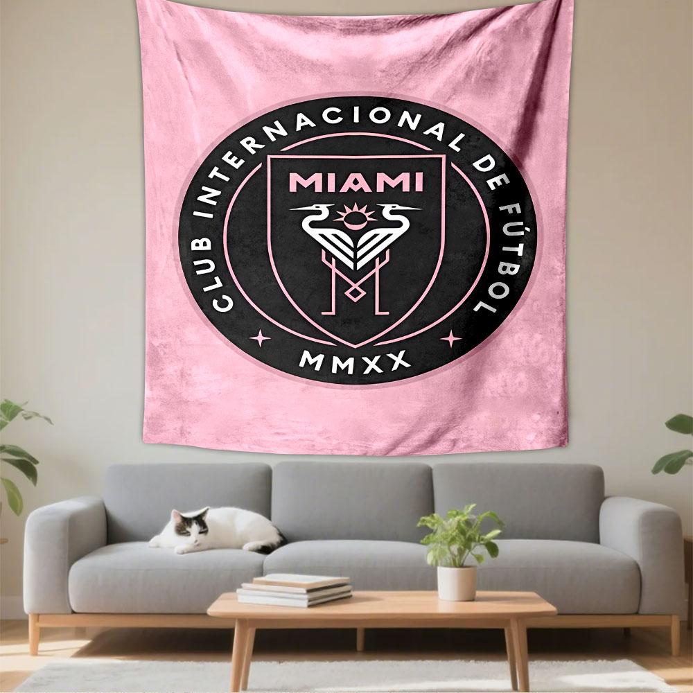 Inter Miami CF Crest Tapestry Wall Hanging, Football Club Emblem Art, Sports Wall Decor for Bedroom Living Room Man Cave