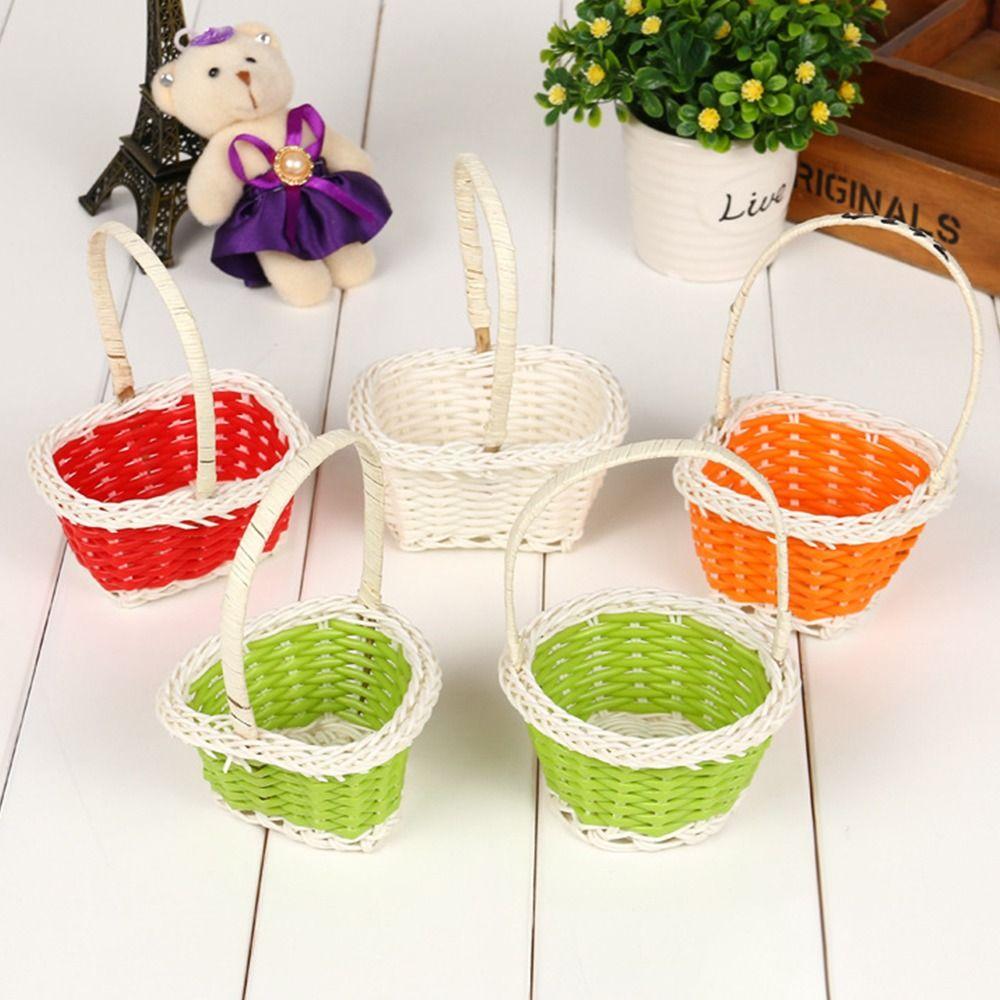 Корзина для хранения цветов из ротанга, круглая/в форме сердца, плетеная корзина для цветов для дома, свадьбы