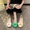 French Bow Small Single Shoes Women's 2025 Summer New One-pedal Soft-soled Beanie Shoes Shallow Mouth Grandma Shoes Flat Bottom