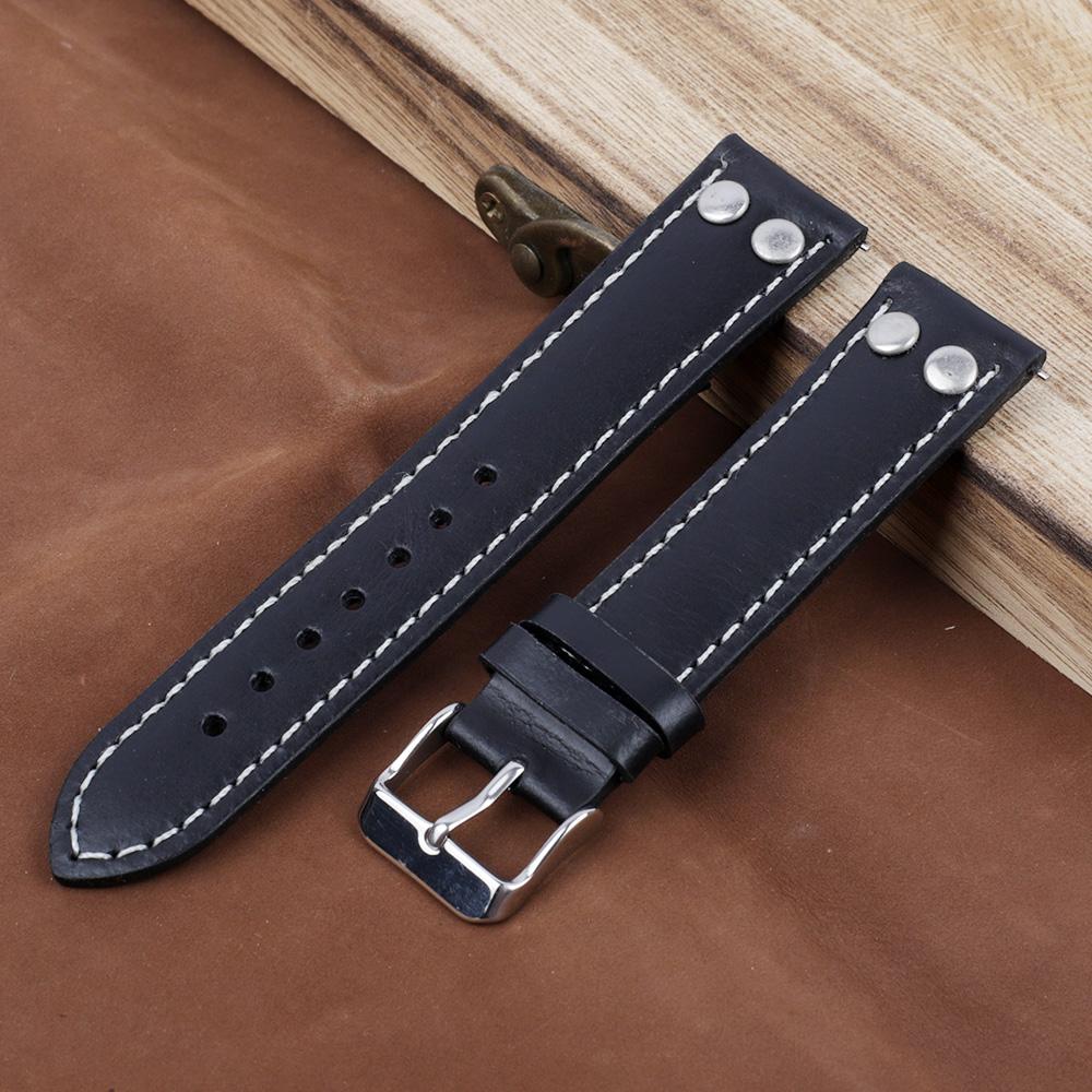Oil Wax Genuine Leather Watch Strap 18mm-24mm Retro Rivets Bracelet Wristband Replacement Quick Release Watch Strap for Men