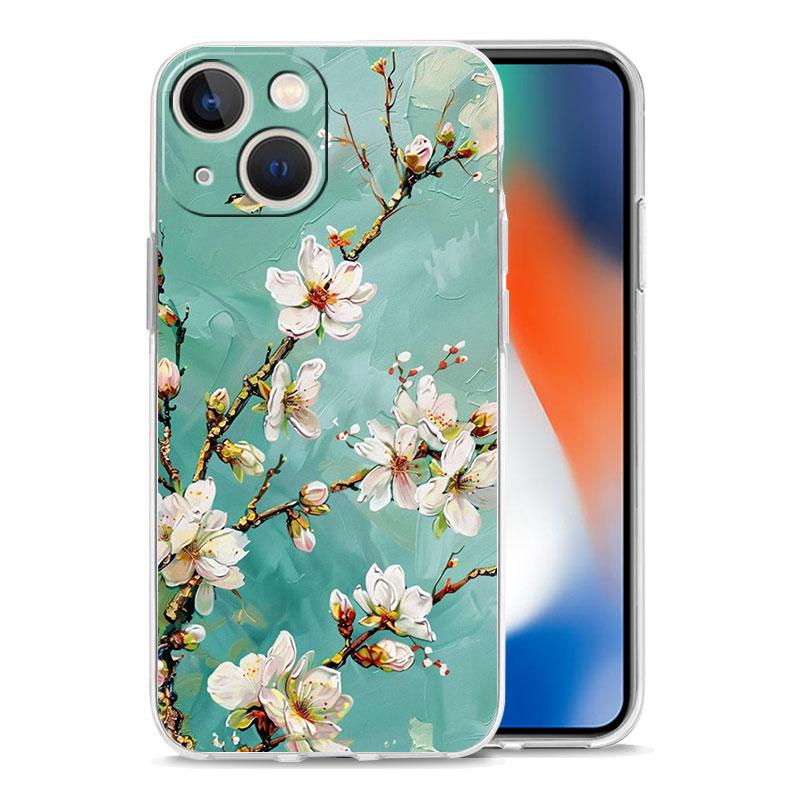 Чехол для телефона iPhone 17 Air Cases iPhone 16 15 12 13 14 Pro Max SE 7 8 Plus iPhone11 Прозрачный Мягкий Чехол Масляная Живопись Цветок
