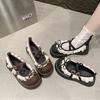 Women's Round Toe Shallow Lace Cross Straps, Buckle, Bow Mid-heel Fashion Single Shoes Outdoor Lolita, Ladies Mary Jane Shoes