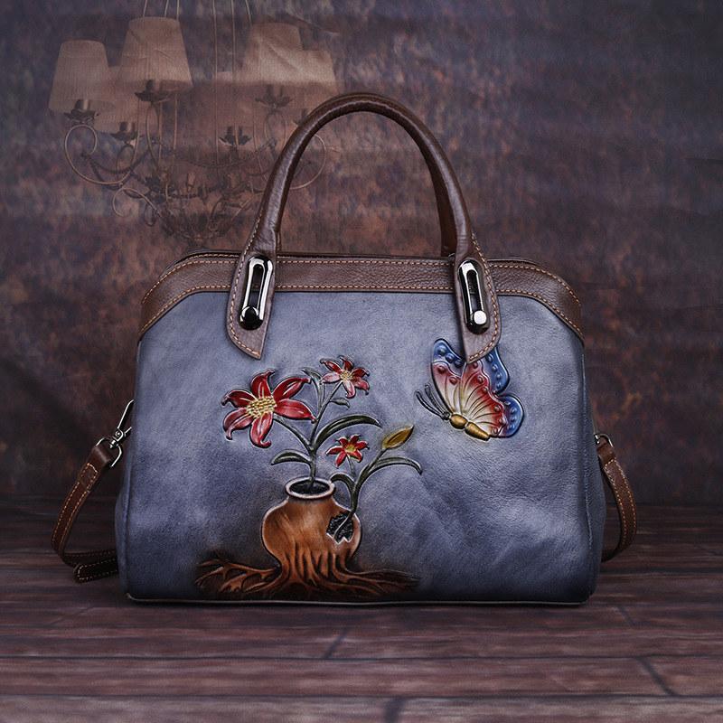 Vintage Embossing Women Handbags Genuine Leather Shoulder Bags Fashion Crossbody Bag for Ladies Purse GZW