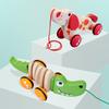 Children Toddler Pulling Toy Pulling Play Hand-pulled Cart Cartoon Image Crocodile Puppy Wooden Pull Line Walker